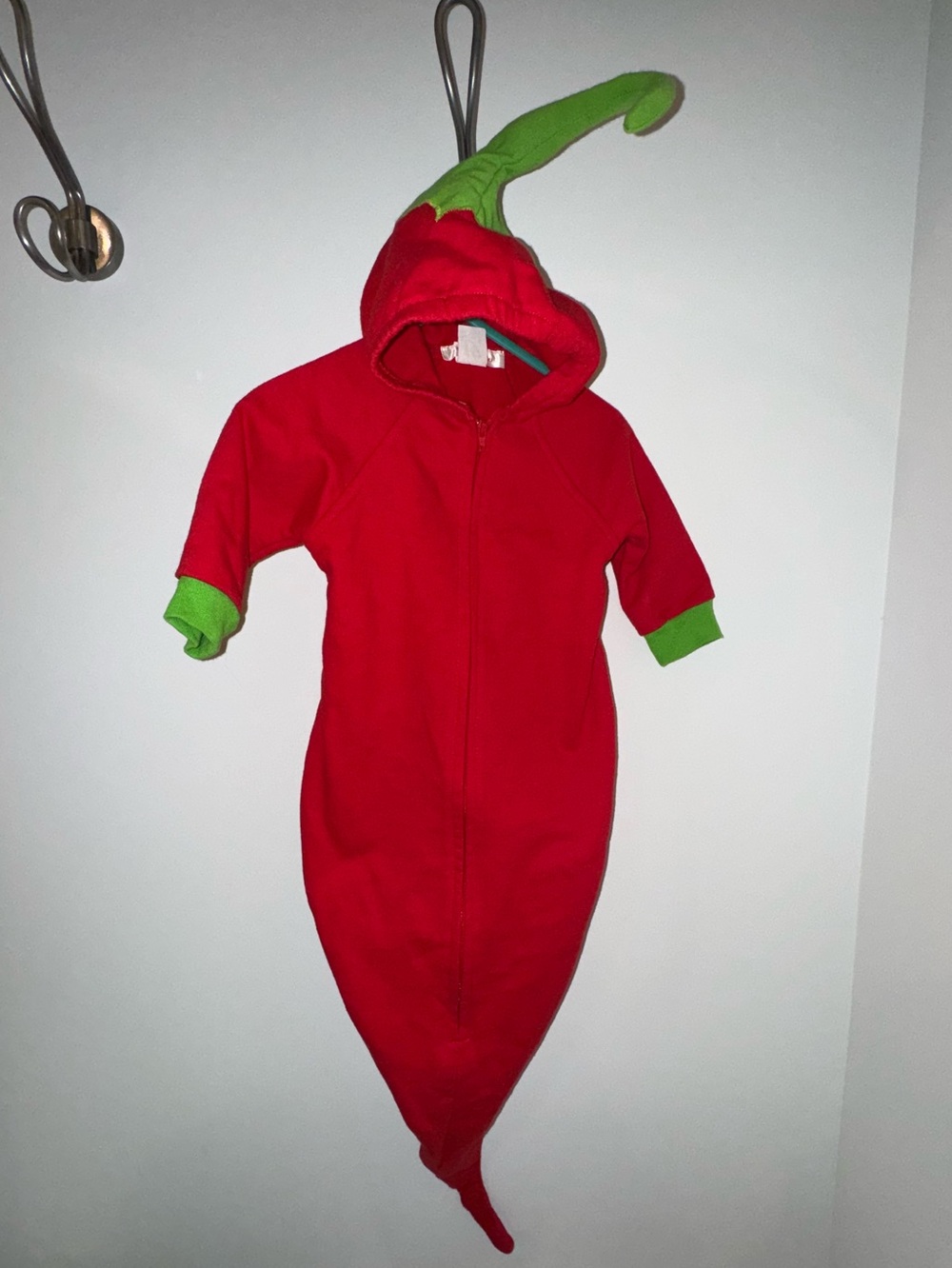 Red Chili Pepper Hooded Baby Pajamas with Green Trim Size 6-12 Months